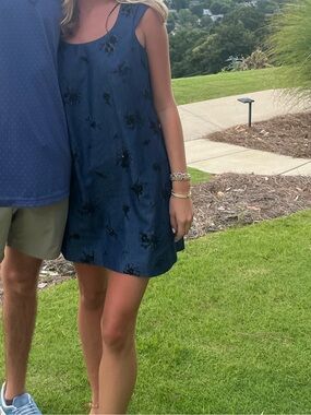 Zara Navy Blue Mini Dress with Black Floral Accents